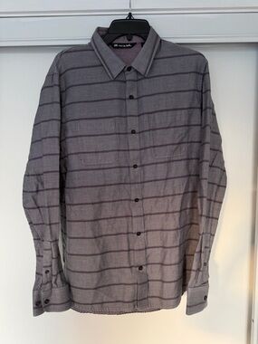 Travis Mathew Gray Button-Down Shirt with Subtle Stripes Large